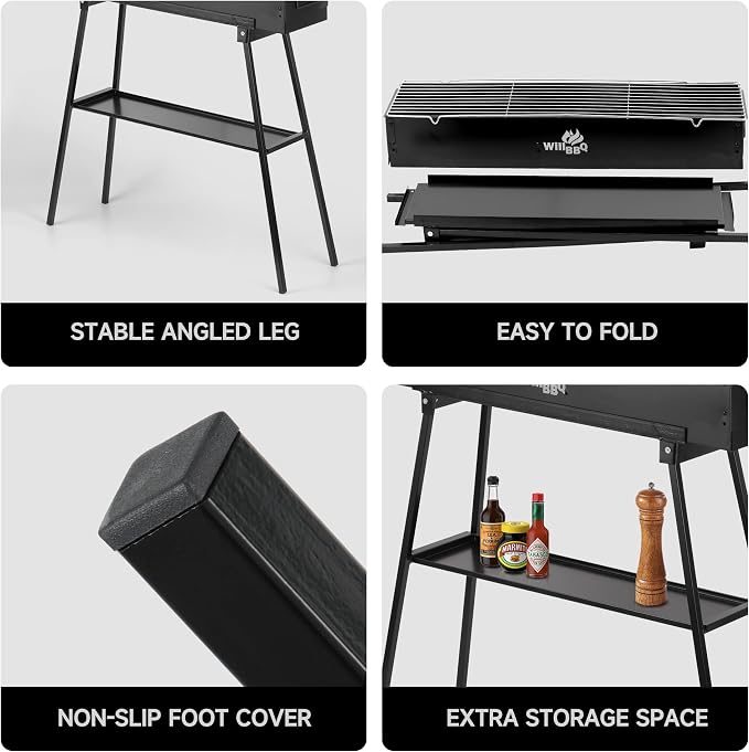 WILLBBQ Charcoal Grills Commercial Quality Portable Hibachi BBQ Folded Camping - Image 5