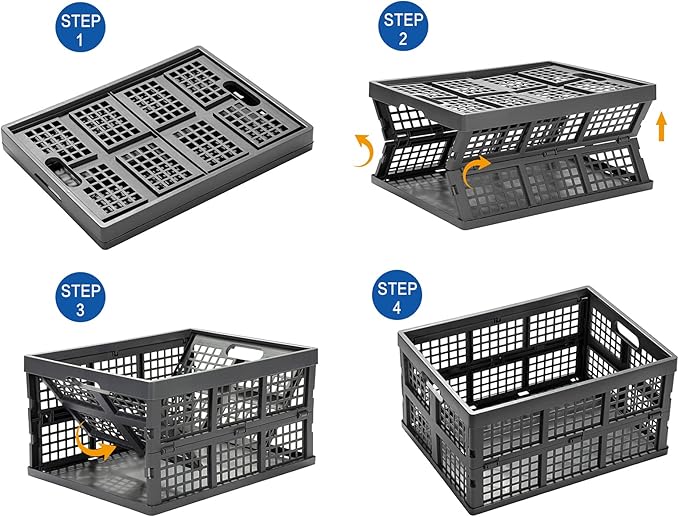 34L Large Plastic Folding Storage Crates, Collapsible Crates - Image 3