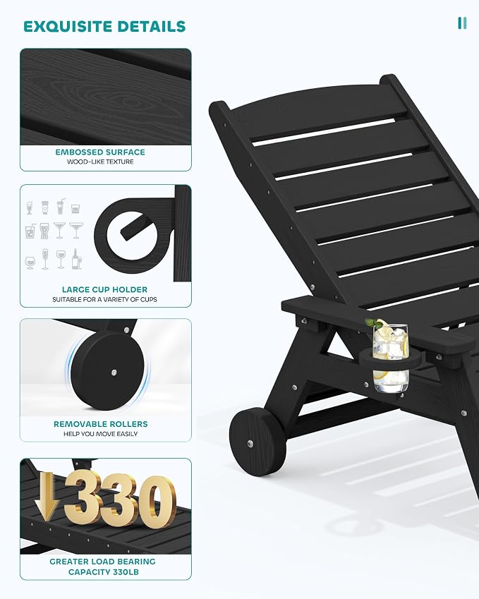 SERWALL Patio Chaise Lounge Chair Set of 6, 5 Positions Adjustable Poly Outdoor - Image 3