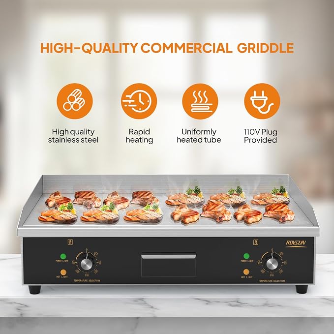 ROVSUN 30" Electric Countertop Flat Top Griddle, 3000W Electric Griddle - Image 2