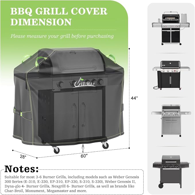 UIRWAY Grill Cover for Outdoor Grill 60 Inch, 600D Heavy Duty Waterproof BBQ - Image 2