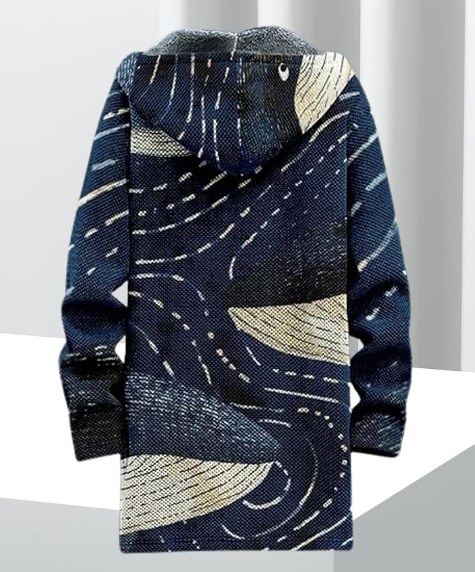 Men's Hooded Sweater Coat Knit Fleece Lined Long Cardigan Jacket - Image 2