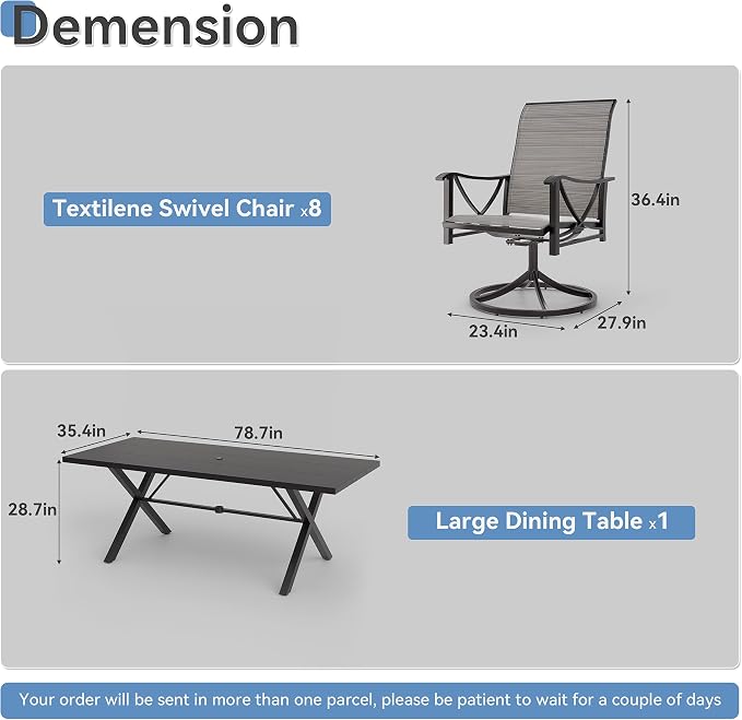 Kurapika 9-Piece Patio Dining Set, Patio Furniture Set - Image 3