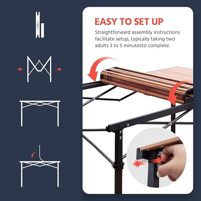 OUTSIDER Folding Camping Table Adjustable Height Foldable Roll-up Aluminum Camp - Image 4