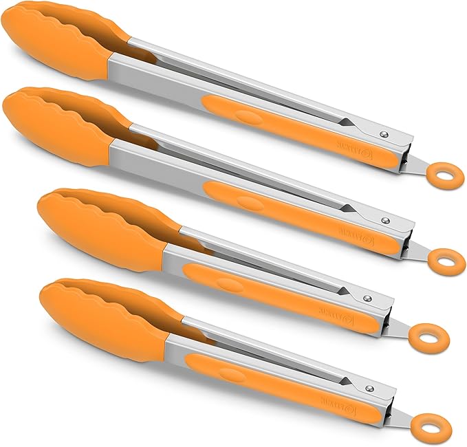 Tongs, 4 Pack in Orange with Silicone and 304 Stainless Steel Construction