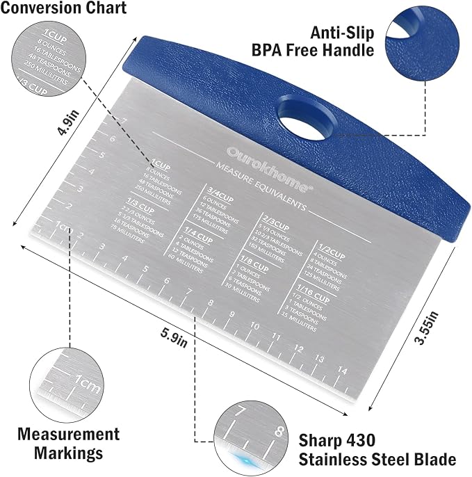 Ourokhome Dough Pastry Bench Cutter Scraper, Stainless Steel Pizza Cutter - Image 6