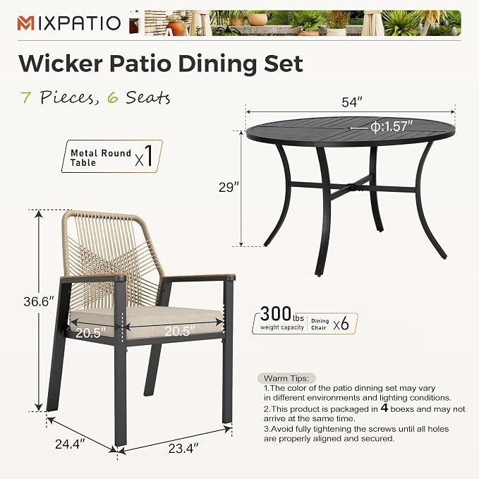 7 Pieces Round Outdoor Dining Set - Image 6