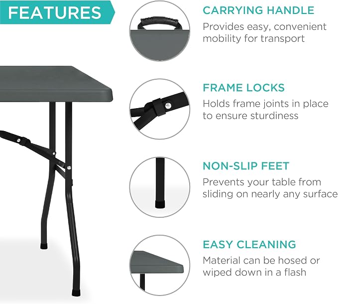 Best Choice Products 8ft Plastic Folding Table, Indoor Outdoor Heavy Duty - Image 5