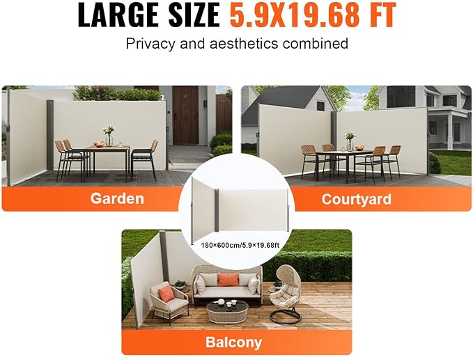 VEVOR Retractable Side Awning, UV 50 71''x236'' Rugged Full Aluminum Rust-Proof - Image 8