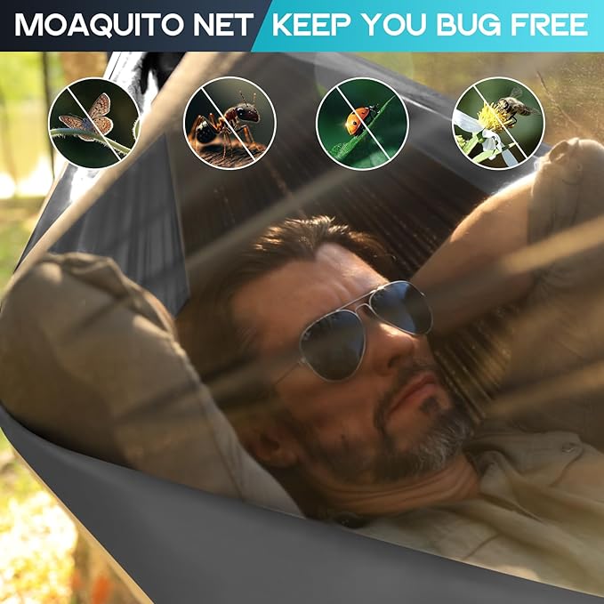 Hammock with Mosquito Net, Black and Grey Nylon