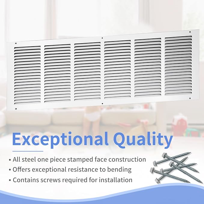 30"W x 10"H Steel Return Air Grille, Air Return Vent Cover - Image 2