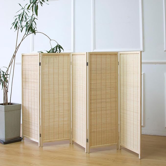 5 Panel Short Room Divider Screen, Small Bamboo Panel Divider by Furnnylane