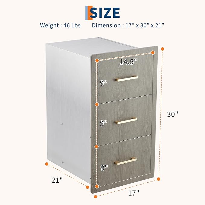 Stainless Steel Outdoor Kitchen Double Access Drawers 17"W x 30"H x 21"D - Image 3