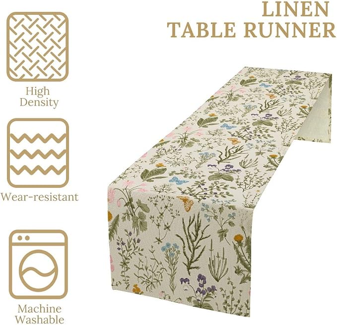 Vintage Wildflower Table Runner, Spring Floral Herbs Botanical Summer Butterfly - Image 5