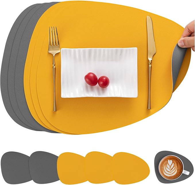 Myir JUN Placemats, Dual-Sided Placemats Waterproof Faux Leather Placemats Set by MyirJUN