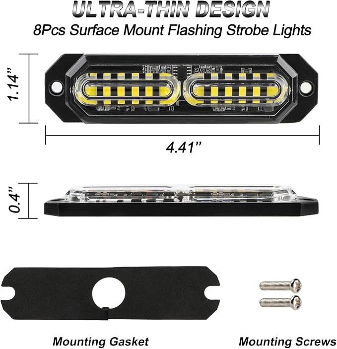 ASPL 8pcs Sync Feature Ultra Slim 12-LED Surface Mount Flashing Strobe Lights - Image 5