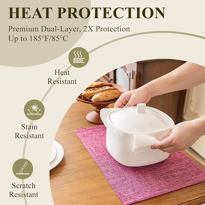 KXN Placemats Set of 8, Dual-Layer Thickened Faux Linen Table Mats, Heat - Image 4