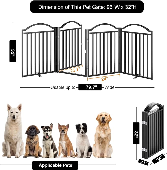 UDD Metal Folding Dog Gate Indoor 96" Extra Wide, Freestanding No Drilling Pet - Image 2