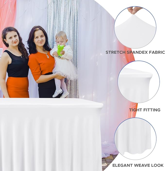Nasitos White Table Skirt for 8 Foot Rectangle Tables, 2 Pack - Image 2