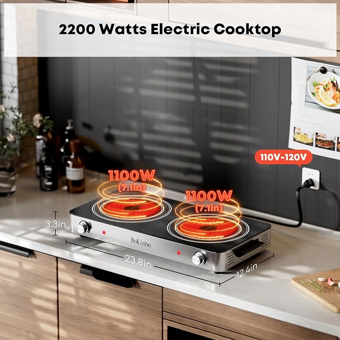 Electric Cooktop, Dual 2200 Watts Infrared Burner, 2 Burner Electric Hot Plate - Image 2