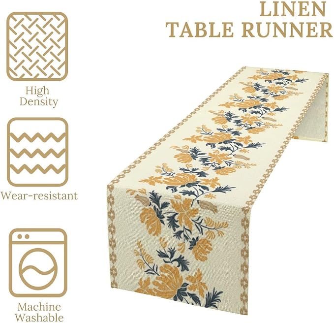 Vintage Yellow Floral Table Runner, Spring Summer Boho Flower Print Table - Image 5