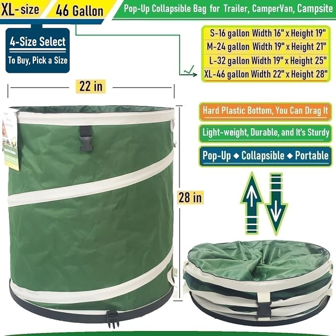 46-Gallon Collapsible Trash Can Hard-Shell Bottom Yard Garden Bag, Big Leaf Bag - Image 5