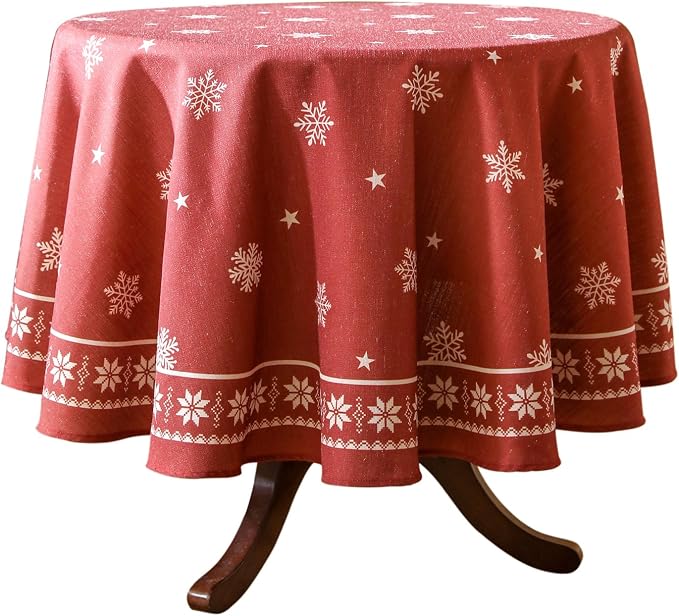 ISAENNE Designer Christmas Red Small Round Tablecloth, Linen Table Cloth by Isaennehomedecoration