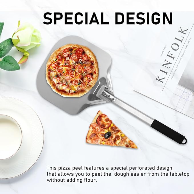 Perforated Pizza Peels 6 INCH pizza spatula paddle Long Handle Metal Pizza - Image 8