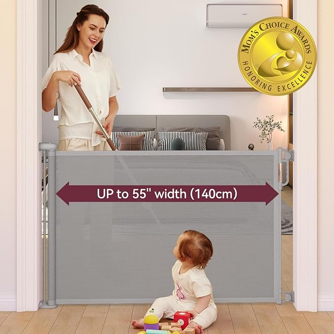 Momcozy Retractable Baby Gate, Extends up to 55" Wide, Child Safety Baby Gates - Image 2