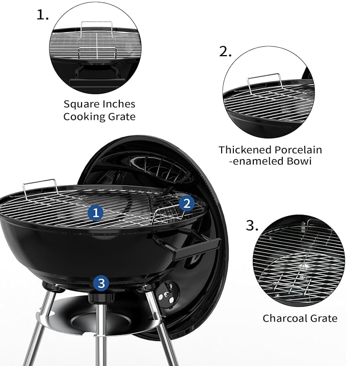 18 Inch Portable Charcoal Grill, Heavy Duty Kettle BBQ Smoker - Image 5
