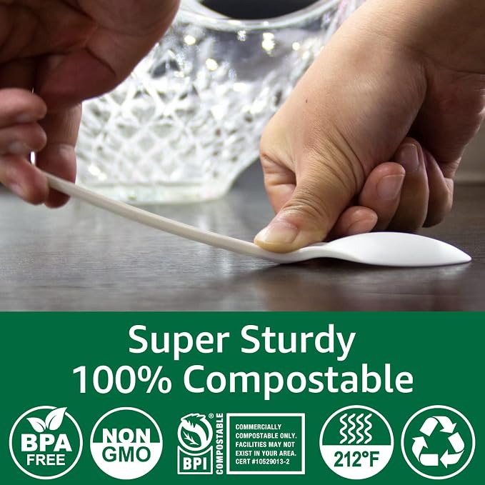 100% Compostable No Plastic Knives Plastic Forks Plastic Spoons Plastic Utensils - Image 2