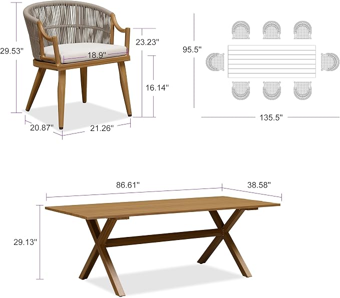 PURPLE LEAF 9 Pieces Outdoor Dining Set All Weather Wicker Patio Dining Set - Image 2