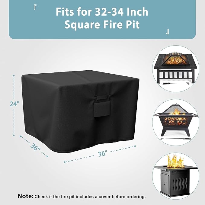 SHINESTAR 36 Inch Square Fire Pit Cover, Fits - Image 2