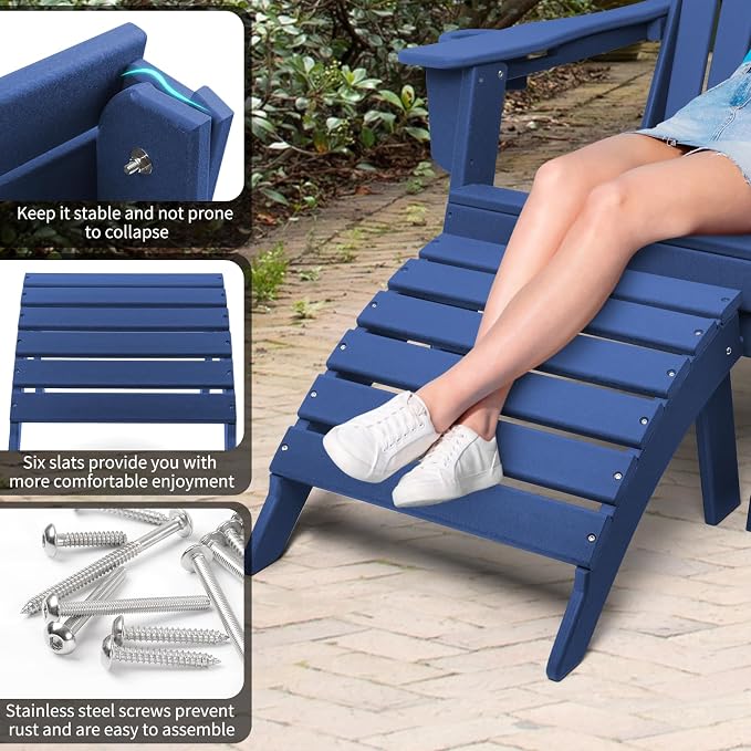 FUNBERRY Folding Adirondack Ottoman Set of 2, HDPE All Weather Outdoor Foot Rest - Image 5