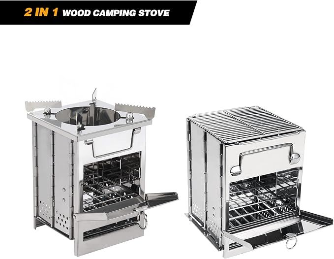 REDCAMP Wood Burning Folding Camp Stove Stainless Steel Grill and Pot Stand - Image 3