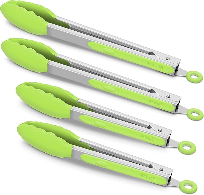 BBQ Tongs 4-Pack, Green Silicone, Heat Resistant to 500°F