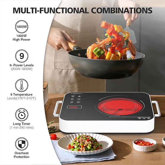 Electric Cooktop 110v, Portable Electric Stove 1800W Infrared Hot Plate - Image 3