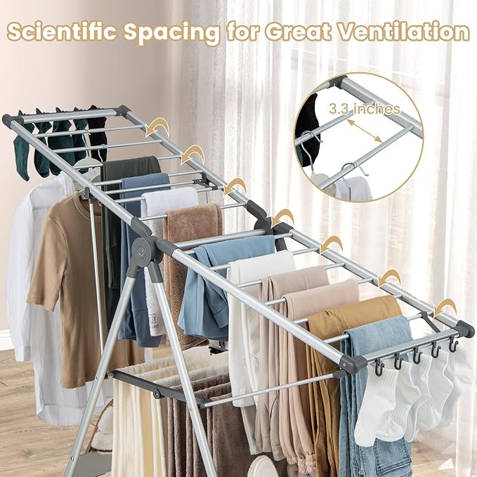 Tangkula Collapsible Clothes Drying Rack, 2-Layer Space-Saving Aluminum Drying - Image 8