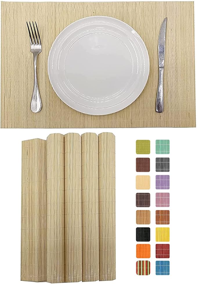 ANDSTAR Set of 4 Pcs Bamboo Placemats Sushi Rolling Mat Japanese Style Natural by Andstar