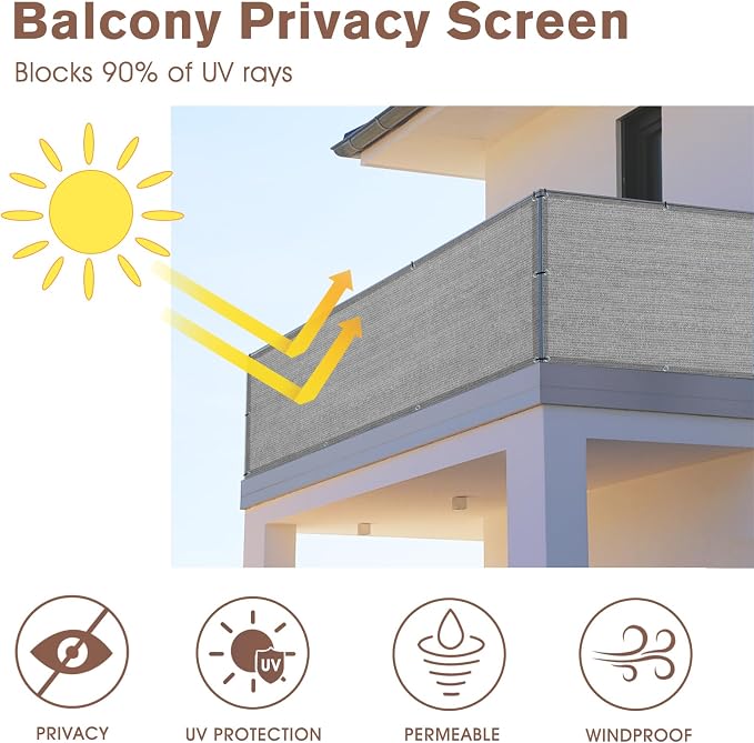 SUNNY GUARD 3'x16' Brown Grey Balcony Deck Privacy Screen Fence, Apartments - Image 3