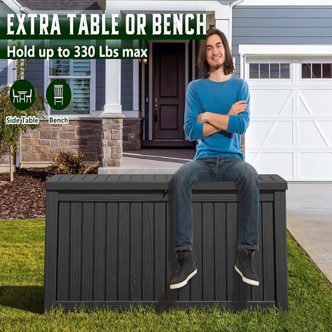 NUNU LAB 120 Gallon Outdoor Storage Box, Resin Large Sturdy Deck Box, Backyard - Image 3