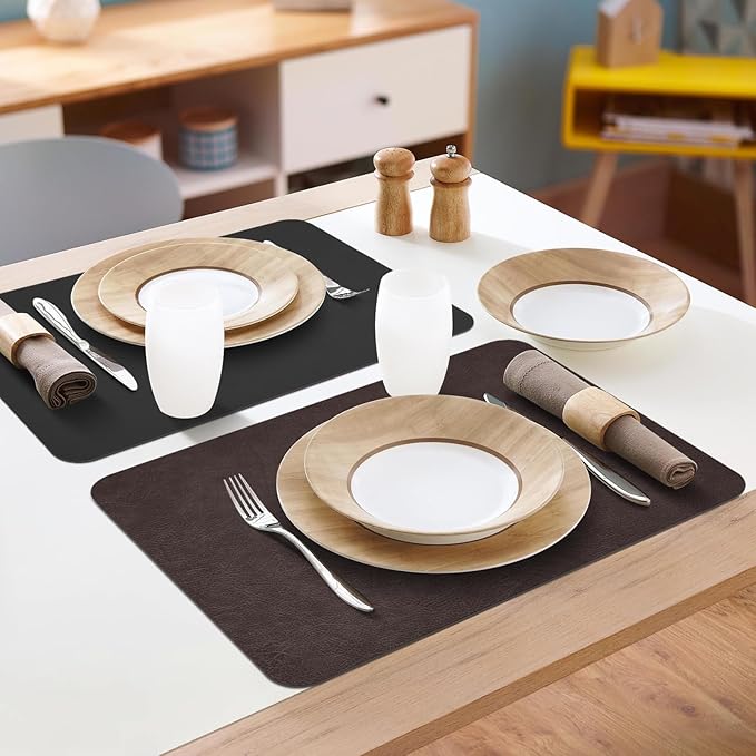 Faux Leather Placemats Set of 6 Table Mats Heat Resistant Reversible Place Mats - Image 6