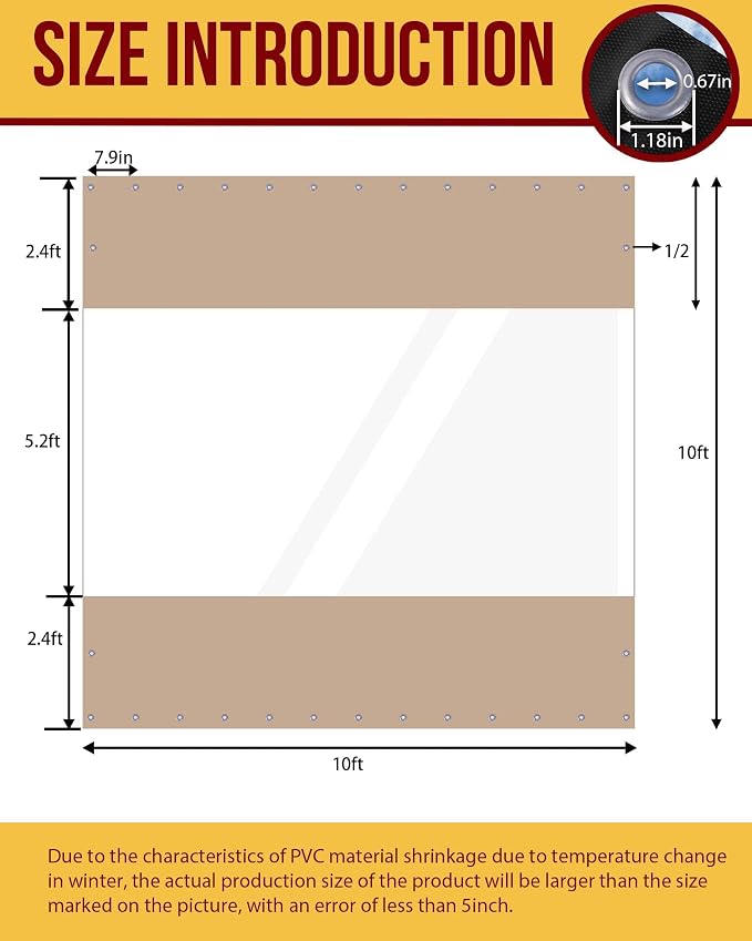 FoundGo 10'Hx10'W Outdoor Vinyl Curtains - Image 3