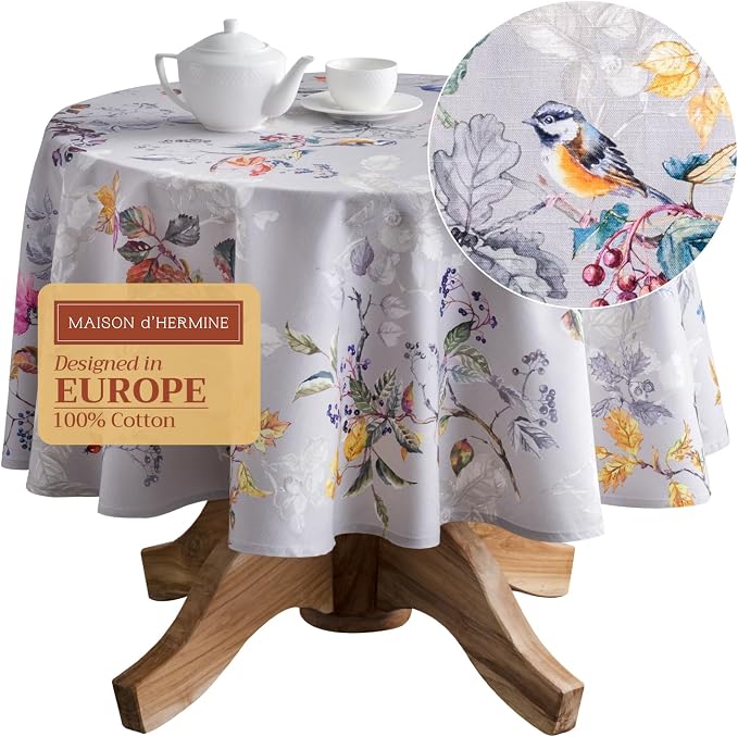Maison d' Hermine Table Cloth Round Table 100% Cotton 63 Inches Fall Tablecloth by MaisondHermine