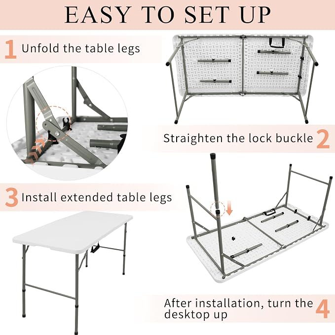 Folding Tables with Carrying Handle Lightweight Rectangular Portable Plastic - Image 7