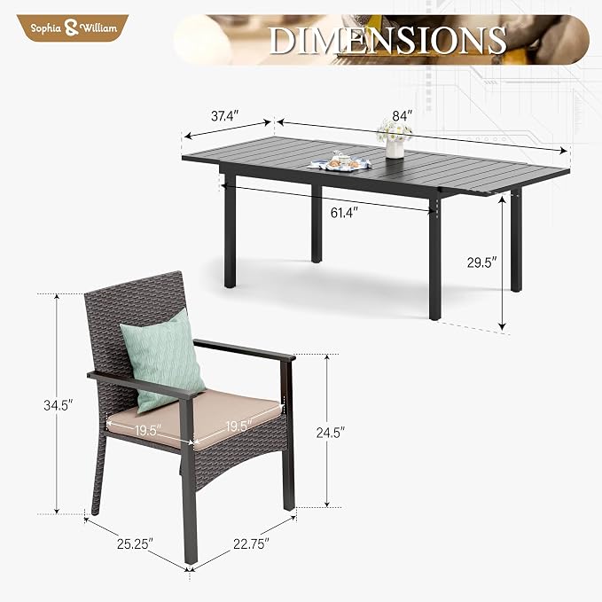 Sophia & William 9 Pieces Patio Dining Set - Image 6