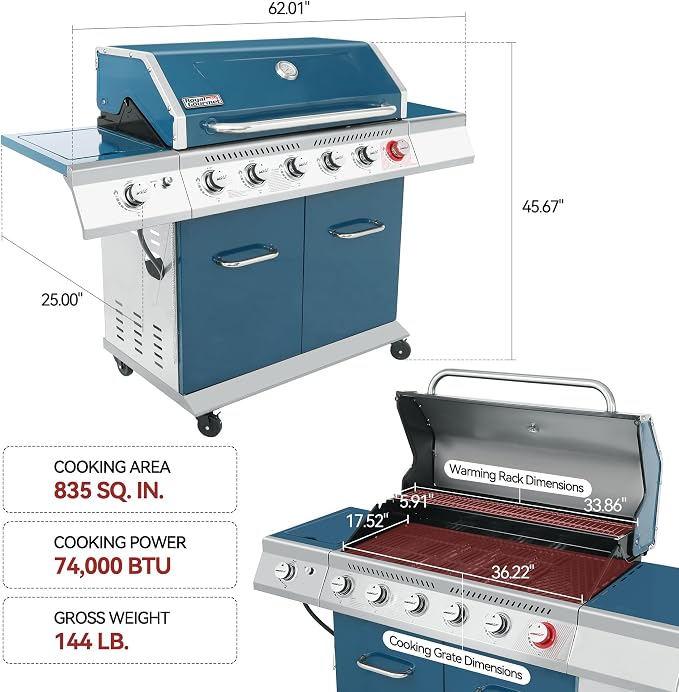 Royal Gourmet GA6402B 6 Burner Propane Gas Grill - Image 3