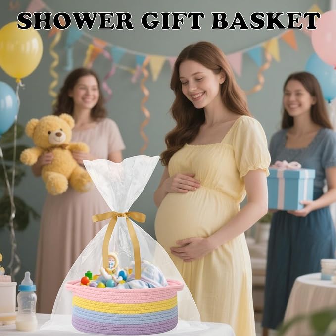 Gift Basket with Gift Bag and Ribbons, Small Rope Woven Shelf Storage, Baskets - Image 6