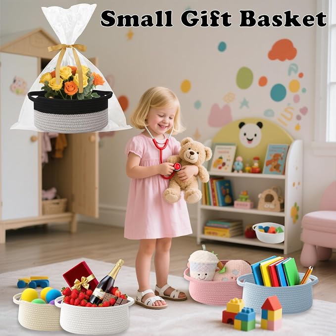 Gift Basket with Gift Bag and Ribbons, Small Rope Woven Shelf Storage, Baskets - Image 4
