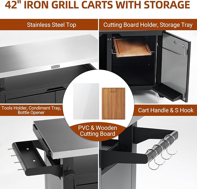 NUUK Outdoor Grill Cart with Storage Cabinet Metal Kitchen Island Prep Table - Image 6